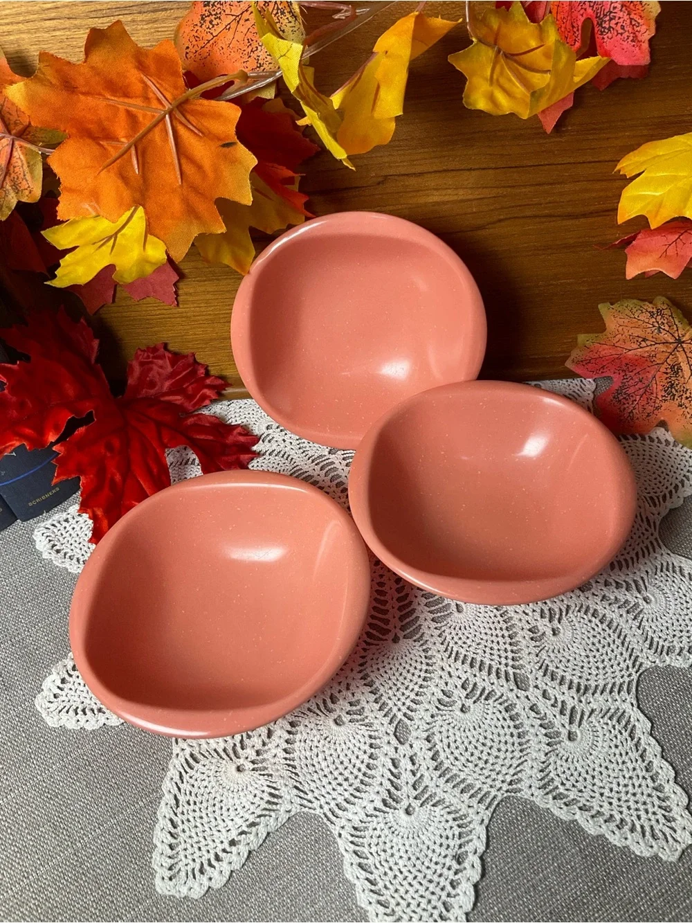Vintage Boontonware 1303-10 Salmon Pink Speckled Bowls Set of 3 Made in the USA